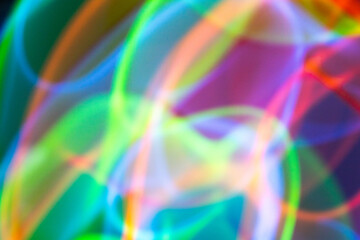 Abstract Neon Lights on Black Background Blurred and Moving 80s Vibe Disco