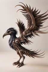 Fantastic Wooden Creatures Series - Carved Wooden Bird Sculpture on neutral background (Raven, Eagle, Vulture)