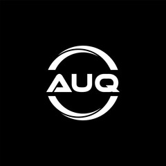 AUQ letter logo design with black background in illustrator, cube logo, vector logo, modern alphabet font overlap style. calligraphy designs for logo, Poster, Invitation, etc.