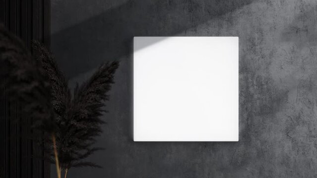 Square Canvas Video Mockup in home interior, Shadow Motion Mockup