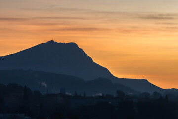 the Sainte Victoire mountain in the light of a winter morning