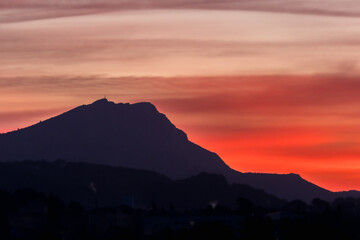 the Sainte Victoire mountain in the light of a winter morning