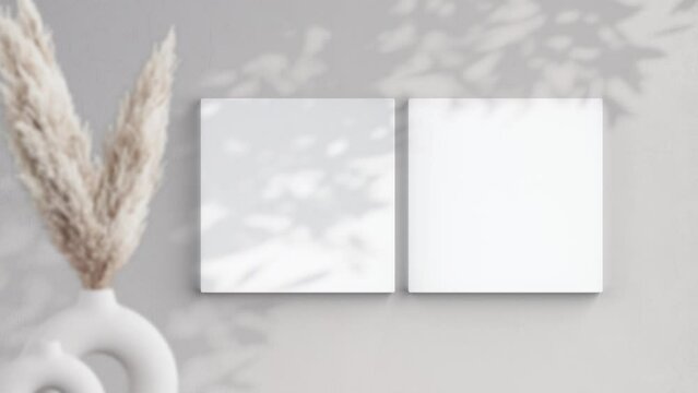 Two Square Canvases Video Mockup in home interior, Shadow Motion Mockup