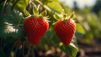 delicious strawberries in the garden close-up