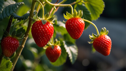 Fresh strawberries in the garden close-up nutrient