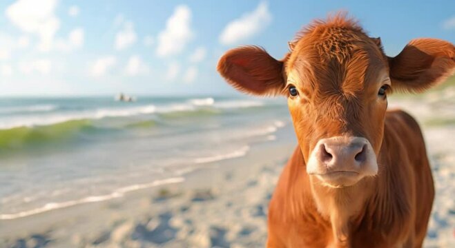 a cow on the beach footage