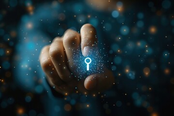 hand with symbol of internet security protection key