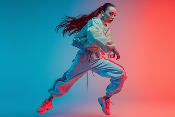 full body runner woman model in fashion exercise clothes. Studio shot.