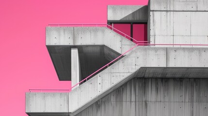 Generative AI, brutalism style concrete building, pink and grey colors, in the style of neo-concretism, midcentury modern exterior