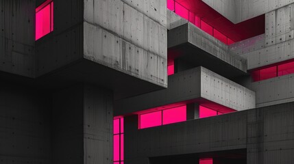 Fototapeta premium Generative AI, brutalism style concrete building, pink and grey colors, in the style of neo-concretism, midcentury modern exterior