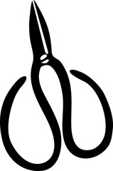 Hand drawn old scissors isolated on background. Black white icon. Vector doodle illustration. Decorative graphic element. Gardening, craft tool. Cipart for cards, web.