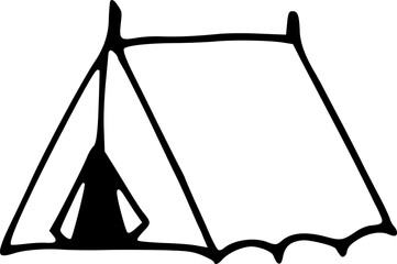 Hand drawn tent isolated on background. Black white icon. Vector doodle illustration. Outdoor camping or travel clipart for cards, web. © tabitazn