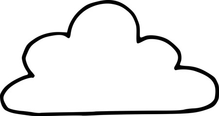 Hand drawn silhouette of cloud isolated on background. Black white icon. Hand drawn vector doodle illustration. Weather forecast or cloud computing, internet concept. Clipart for cards, web.
