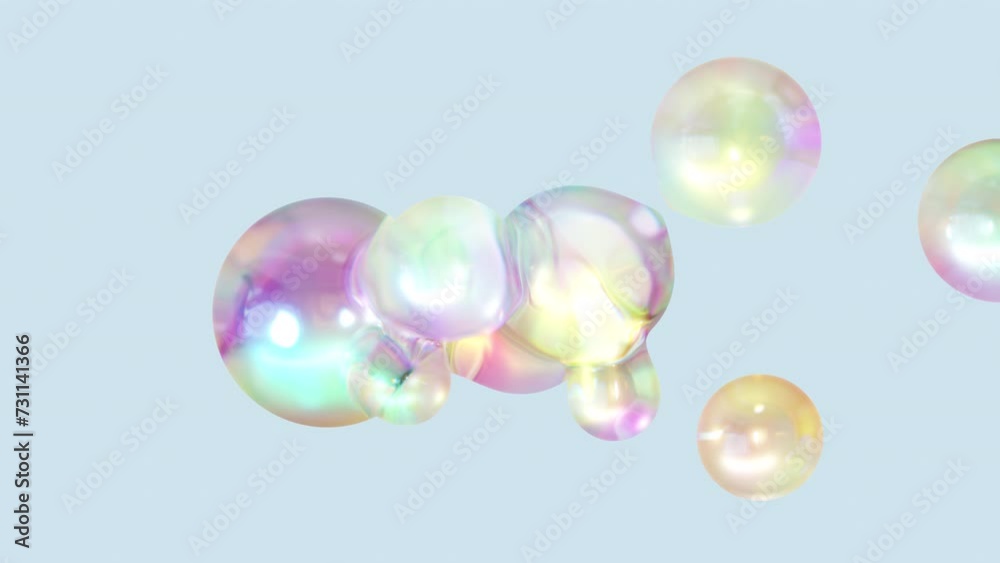 Poster transforming liquid blobs in a metaball animation. 3d abstract colorful metaballs in the background.