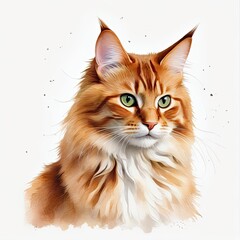 Watercolor red tabby norwegian forest cat