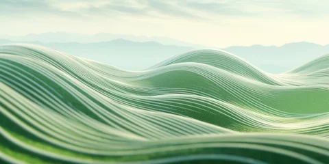 Foto op Canvas mint green wavy lines field landscape © Celina