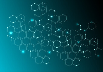 Abstract hexagon tech network with connect technology background,Abstract dots and lines texture background