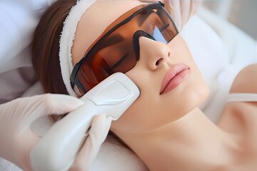 Naklejka premium Woman receiving laser body hair removal treatment for underarm hair removal