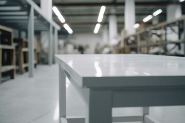 Blurred white table in factory. Generative AI