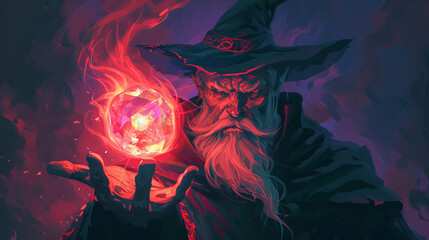 The angry sorcerer of evil spirits holds a magic. - obrazy, fototapety, plakaty
