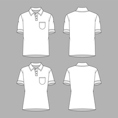 White Polo Shirts Outline Drawing Mockup Template