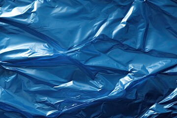 blue plastic wrap overlay backdrop. crumpled and draped textured cellophane material