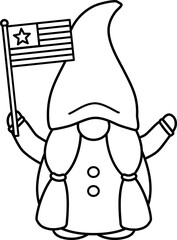 American patriotic gnome outline vector. USA Independence day outline. 4th of July characters clipart outline.