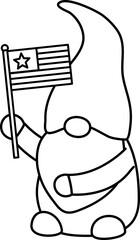 American patriotic gnome outline vector. USA Independence day outline. 4th of July characters clipart outline.