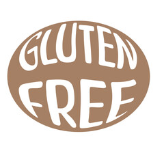 Gluten free slogan in round shape. Eco friendly phrase sticker. Trendy lettering design. Clean nature environment, organic food.