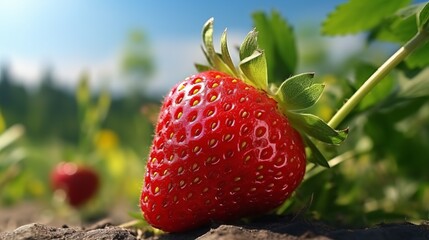 strawberry growing in a greenhouse with water droplets on strawberries