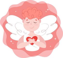 angel with heart, valentine, card, heart, cupid, cupid with bow and arrow, cupid with bow