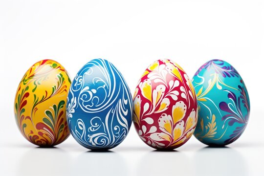 Creative Floral Designs on Easter Eggs Painted against a White Backdrop