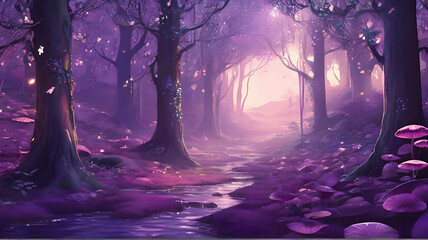 illustration of a fairy forest in purple color