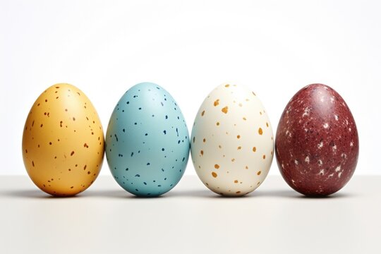 Colorful Easter Eggs with Hand-Painted Designs on White Background