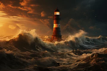 Foto op Canvas An abandoned lighthouse on a stormy coast © Mahenz
