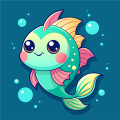 Fototapeta na wymiar cute fish in ocean chibi pastel colors (4)