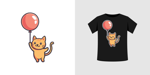 cute cat holding balloon illustration. vector files can be for T shirts, sticker, printing needs, generated by AI