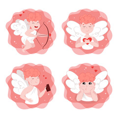 Obraz premium angel with heart, valentine, card, heart, cupid, cupid with bow and arrow, cupid with bow