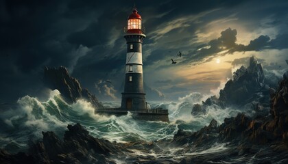 An abandoned lighthouse on a stormy coast - Powered by Adobe