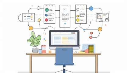 Document Management Workflow Automation, Illustrate the benefits of workflow automation in document management with an image showing automated task assignments, AI 