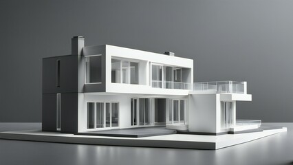 3d house model rendering on white background, Clean and precise 3D illustration modern cozy house. Concept for real estate or property.