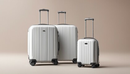 modern suitcases on handle, isolated white background, copy space for text
