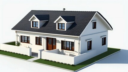 3d house model rendering on white background, Clean and precise 3D illustration modern cozy house. Concept for real estate or property.