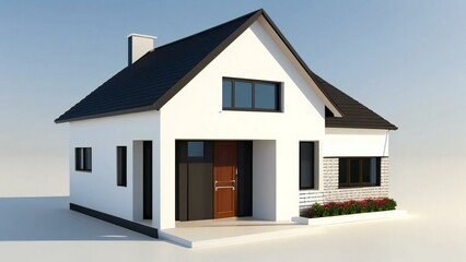 3d house model rendering on white background, Clean and precise 3D illustration modern cozy house. Concept for real estate or property.
