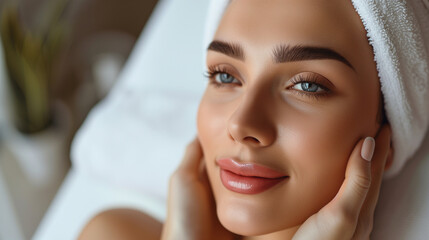 Beautiful woman facial spa routine, Healthy skin and massage. 