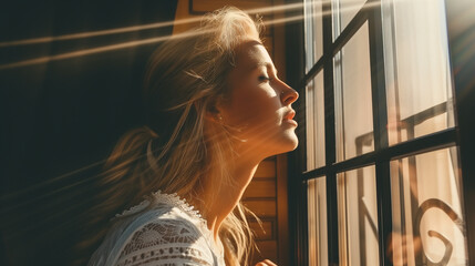 Obraz premium Young woman in morning light.