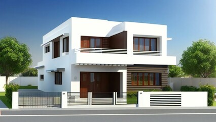 3d house model rendering on white background, Clean and precise 3D illustration modern cozy house. Concept for real estate or property.