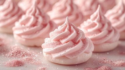 Strawberry meringue on pink background. Selective focus.  Shallow dof. 