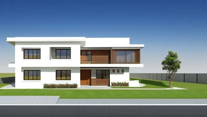 3d house model rendering on white background, Clean and precise 3D illustration modern cozy house. Concept for real estate or property.