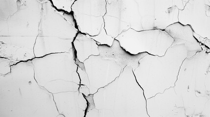 White concrete wall with small black cracks